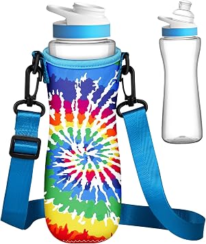 Water Bottle Sleeve Cirkul 22oz - Bottle Cover Holder Carrier Bag with Crossbody Shoulder Strap Colorful Rainbow Print