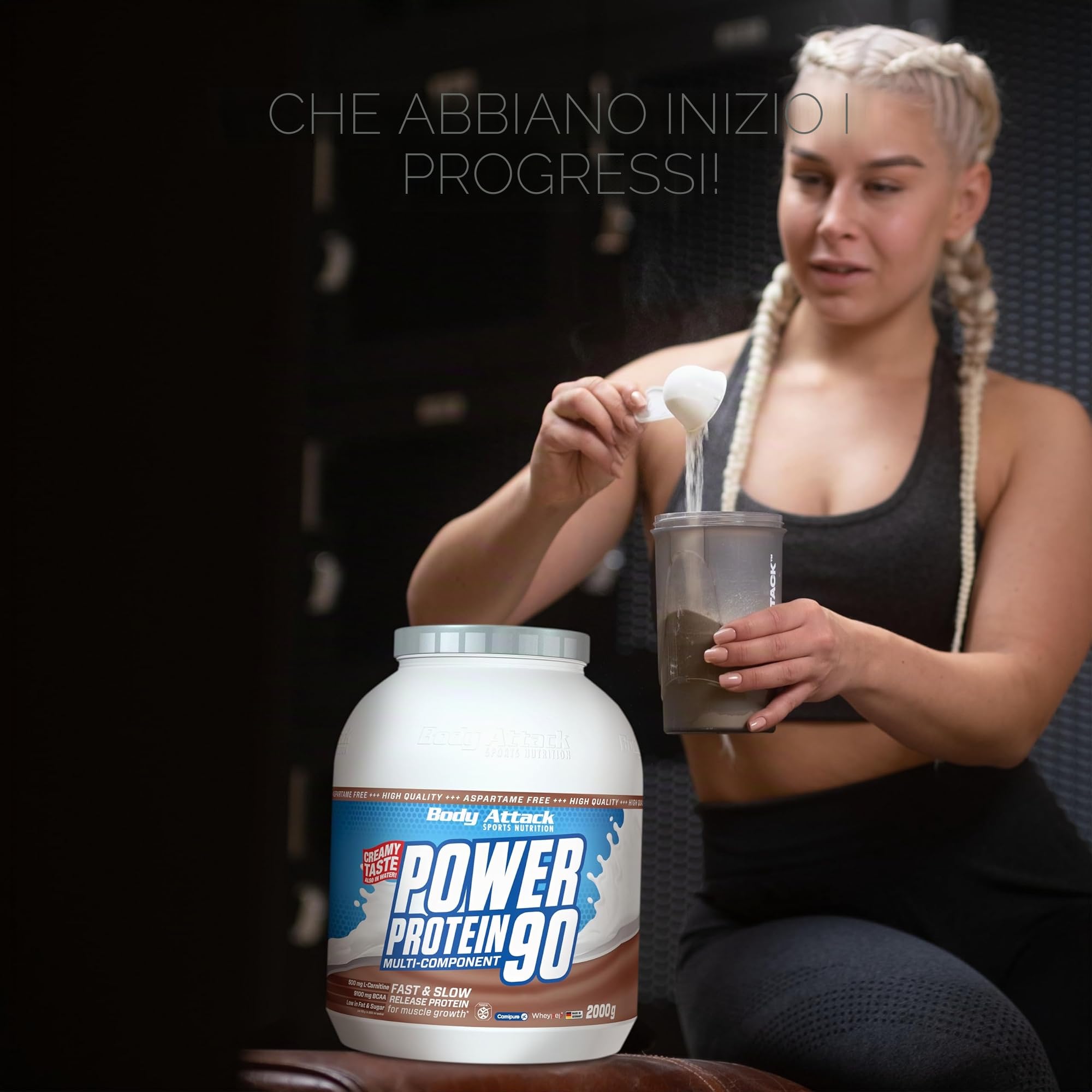 Body Attack Power Protein 90, Cioccolato, 2 kg, 5K proteine in polvere con proteine del siero di latte, L-carnitina e BCAA per la costruzione muscolare e il fitness