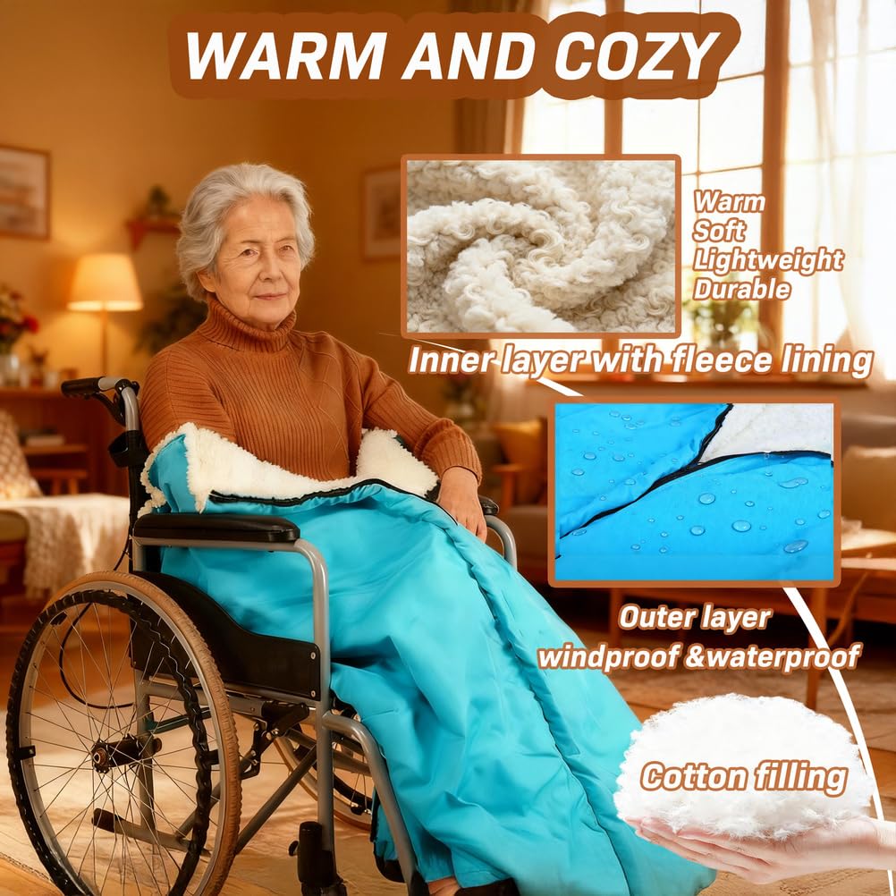 Manta impermeable para silla de ruedas para adultos, ligera, con cremallera, para personas mayores, forro polar de invierno, manta cálida para la parte inferior del cuerpo, funda para pies a prueba de