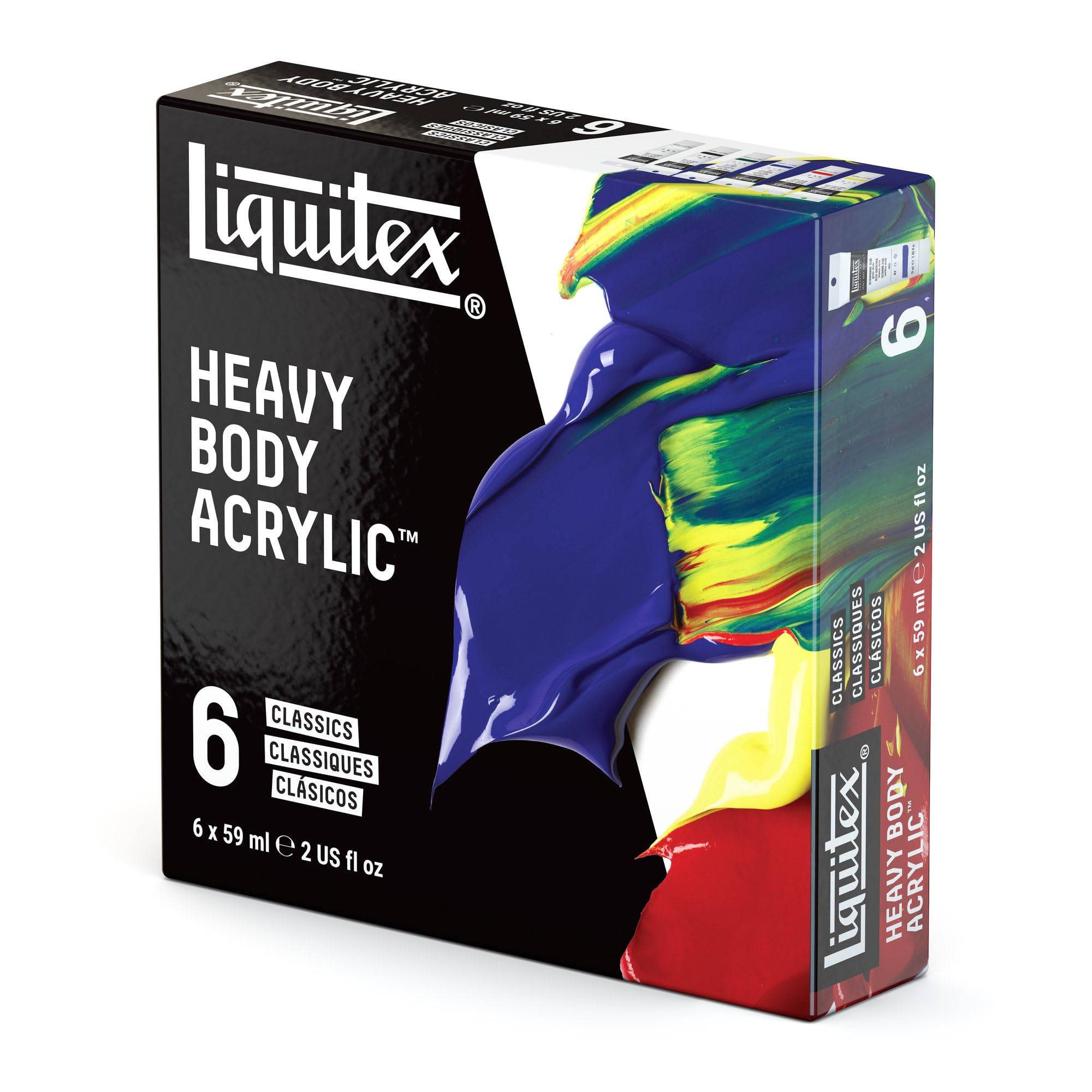 Liquitex 3699311 Farba akrylowa Heavy Body, 6 farb akrylowych w jakości artystycznej, klasyczny zestaw, 59 ml (6 sztuk)