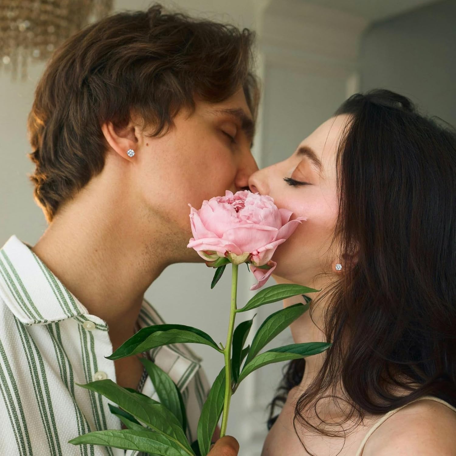 Moissanite Earrings Stud for Women, Sterling Silve Earings Studs for Men Plated with 18k White Gold Jewelry