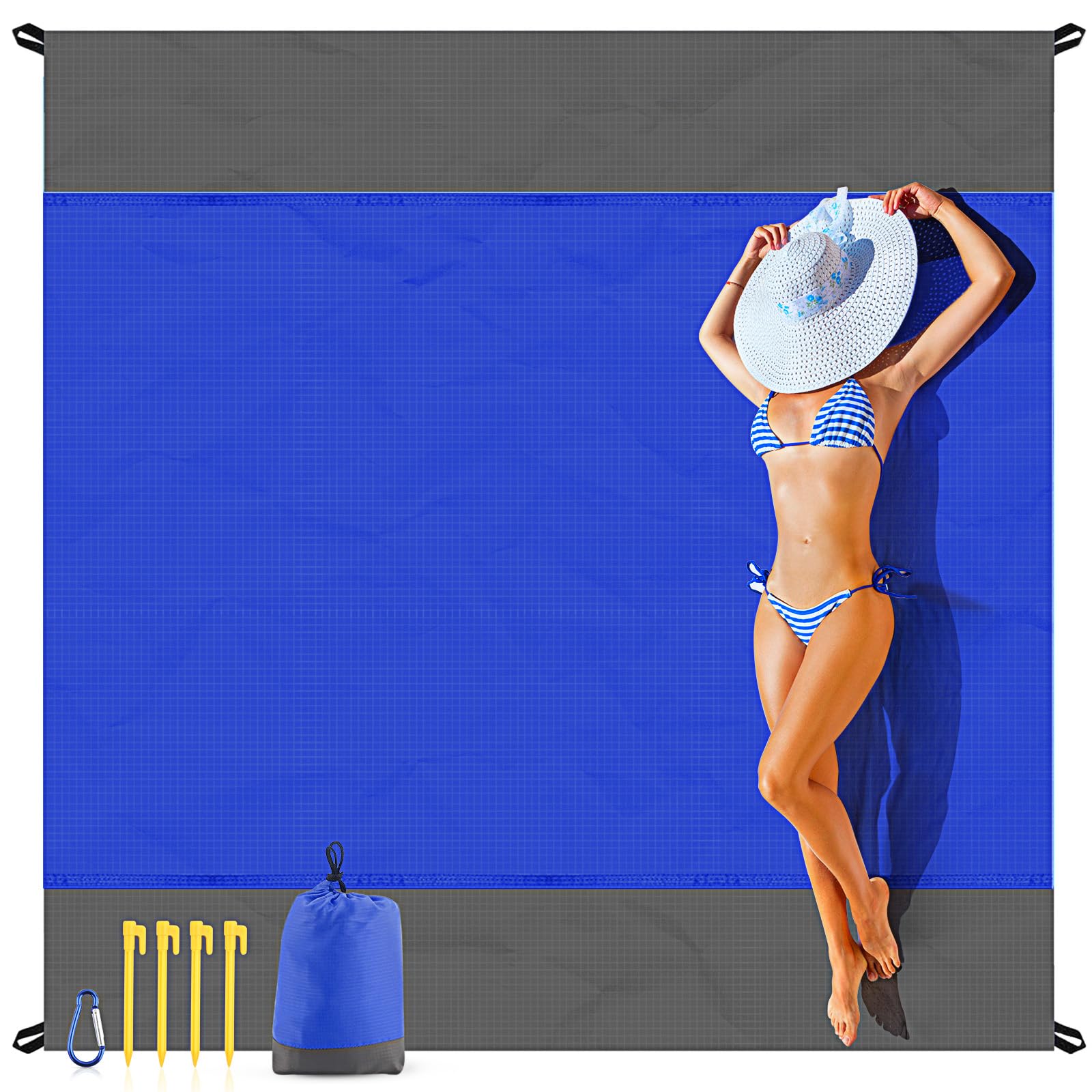 Beach Blanket Sandproof Oversized, 79''×83'' Extra Large Beach Mat, Portable Picnic Mat for Travel Camping Hiking, Lightweight Beach Essentials Family Water Resistant Mat Nylon 210T