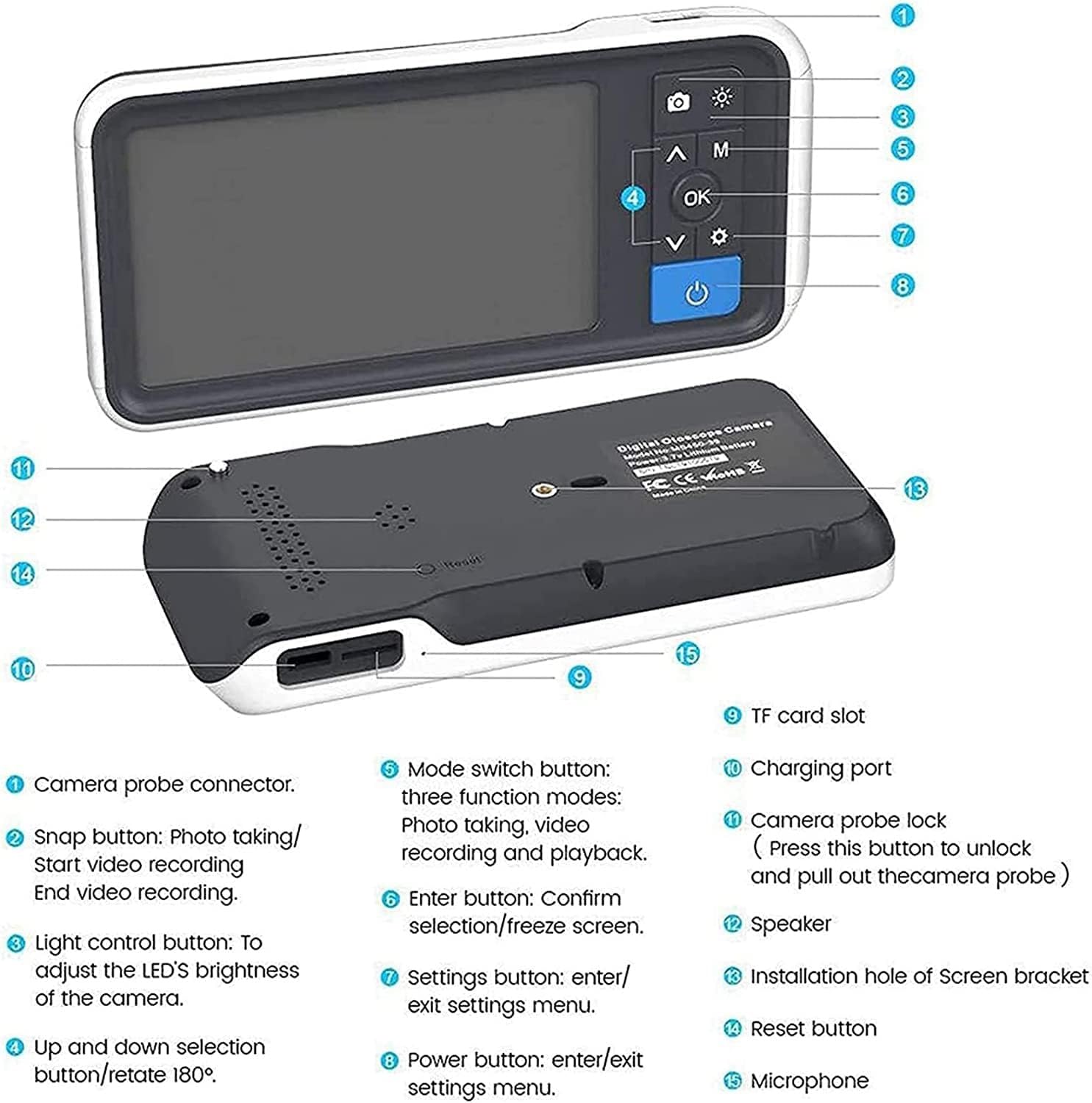 Otoscopio Digital, Endoscopio De Examen del Canal Auditivo Y Nasal, Lente De 3.9 mm, Pantalla De 4.5 Pulgadas, con 6 Luces LED, Adecuado para Adultos, Niños Y Mascotas, gaoyun-1001