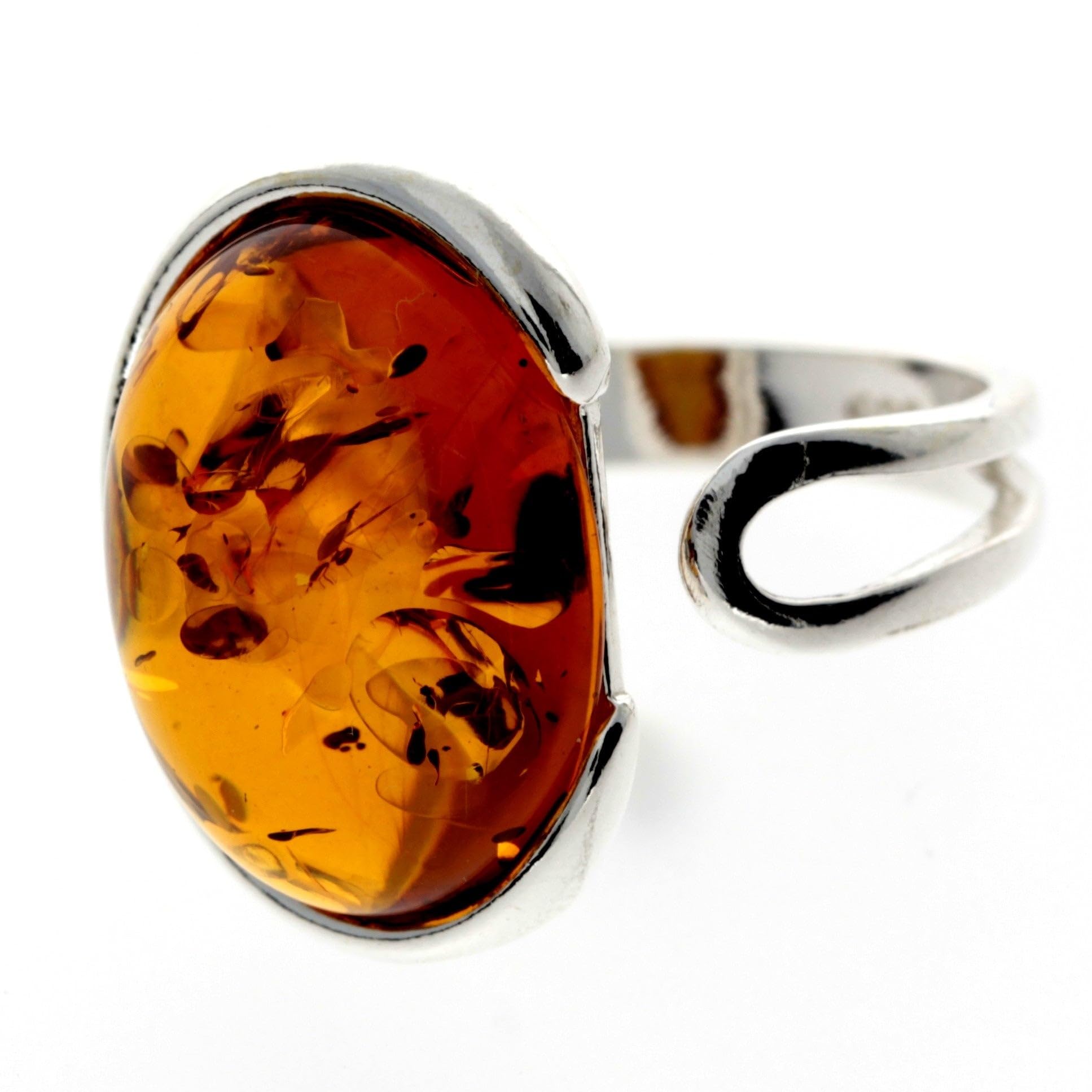 SilverAmber Jewellery - Anillo de diseño clásico ajustable de plata de ley 925 y ámbar báltico - GL464A