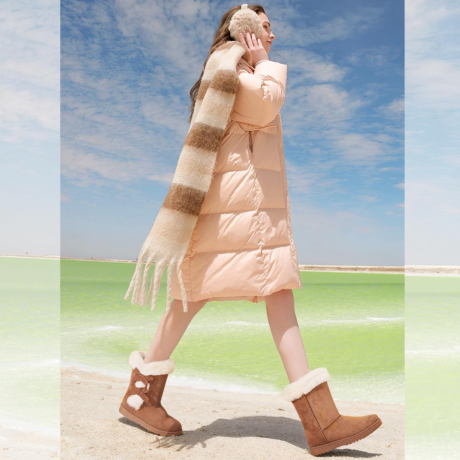 Iarus womens winter boots Mid-calf snow booties warm fur linning comfortable furry boots for womens - Image 6