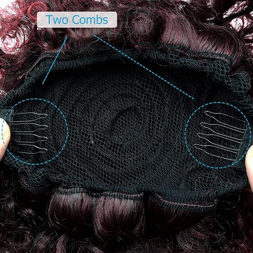 Miniatura 4 de QTHQTFL Extensiones de cabello rizado con cordón para mujeres negras, cola de caballo corta sintética afro para cabello natural (1BBurg)