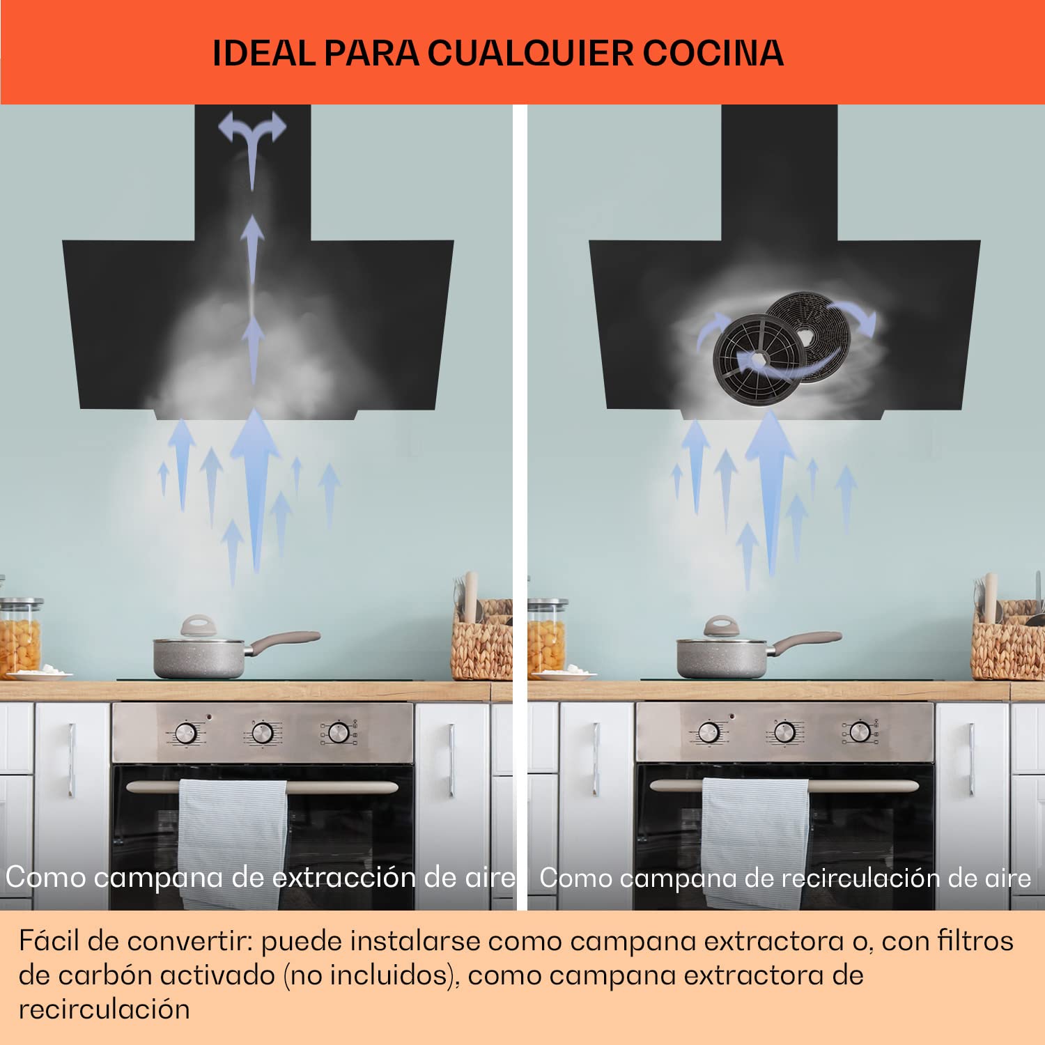 Klarstein Campana Extractora 90 cm, Campanas Extractoras, Extractor de Cocina con Filtro Anti Grasa, loT/Wi-Fi, Luces RGB LED, Flujo de Aire 514m³/h, Campana Bajo Consumo Silenciosa de Clase A++