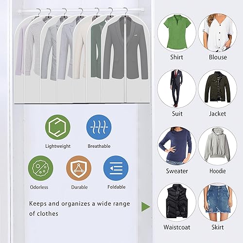 Miniatura 9 de Juego de 7 bolsas transparentes a prueba de polvo para ropa, bolsas de traje translúcidas de 40 pulgadas con cremallera de longitud completa para