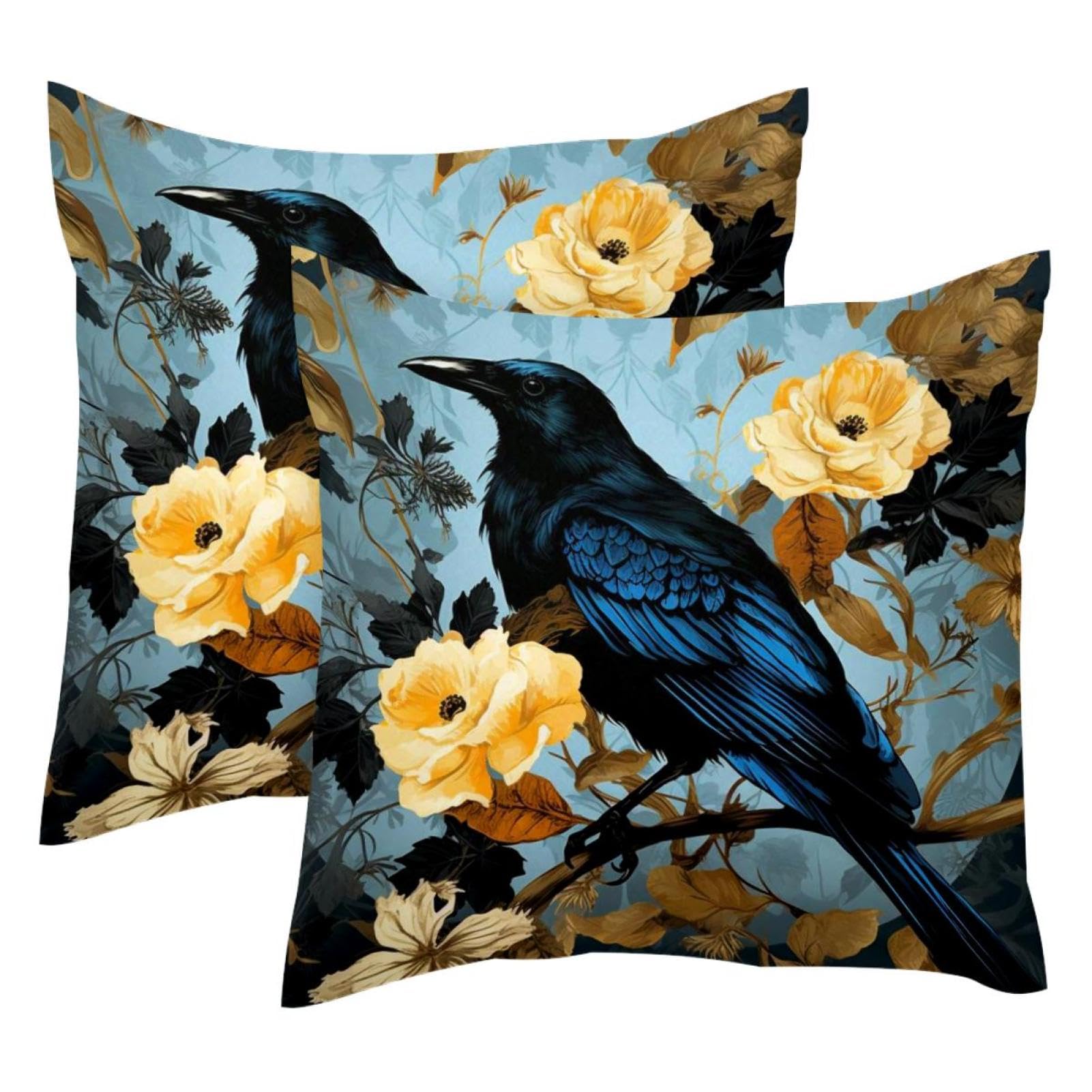 Housses de coussin velours 50x50 cm imprimé corbeau déco canapé moderne