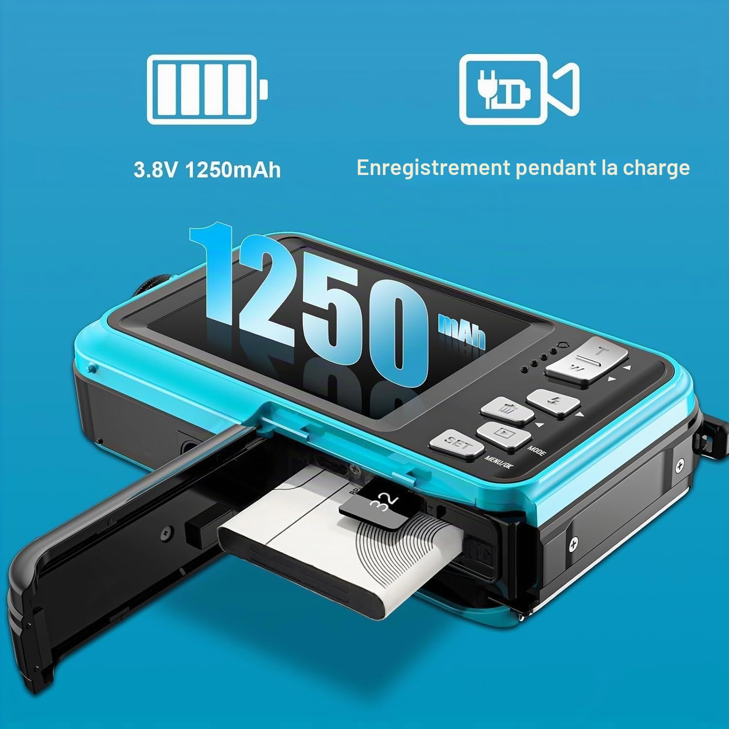 Caméra sous-marine UHD 4K 56 MP Autofocus Appareil photo numérique étanche avec une carte de 32 Go Selfie Double écran Caméra étanche pour la plongée en apnée