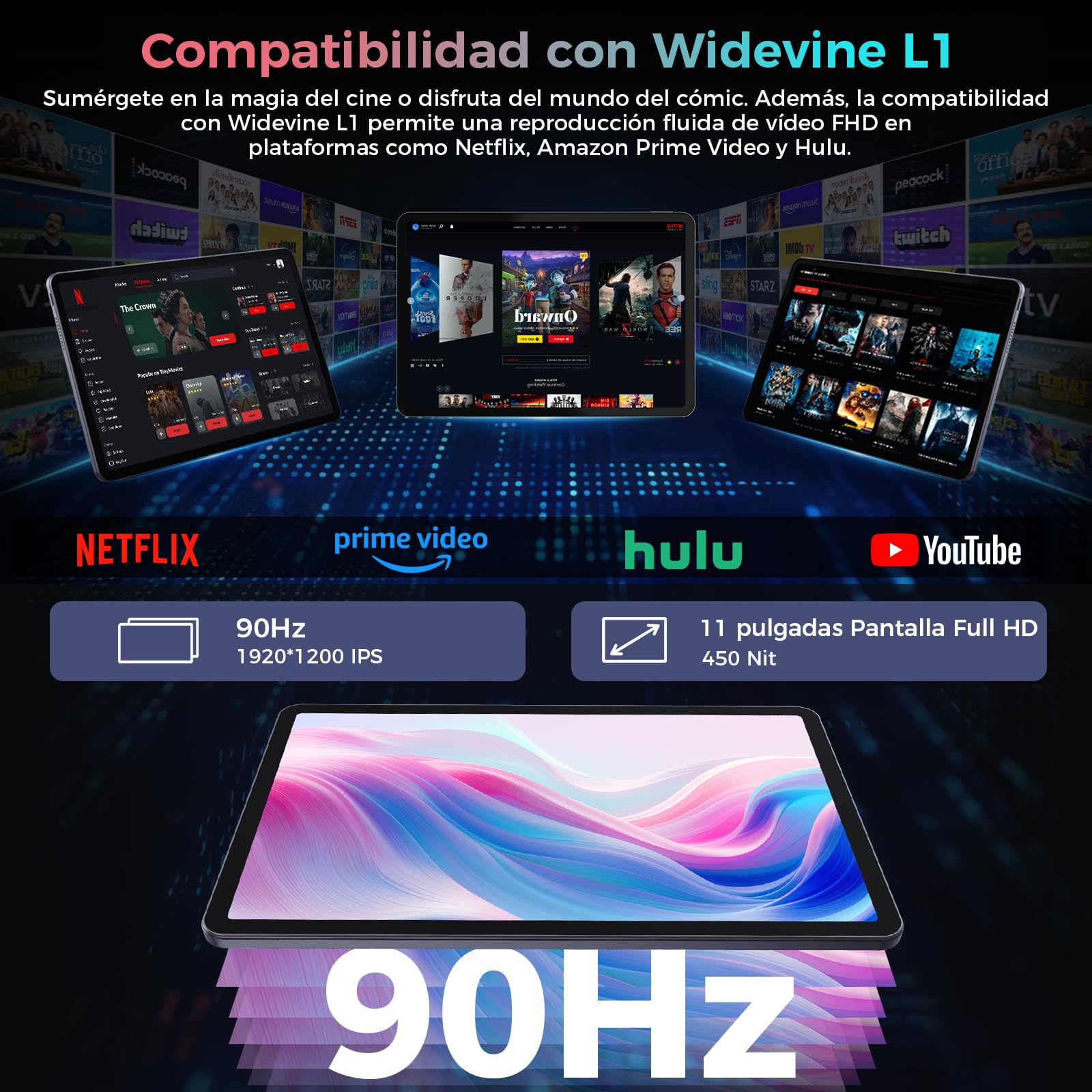 Android 16 Tablet,11 Pulgadas Tableta con T7250 Octa-Core Processor, 90HZ,1920x1200 IPS,32GB RAM + 128GB ROM, 8000mAh Batería, 2.4/5Ghz Dual WiFi/5+13MP/Gemini AI/Widevine L1