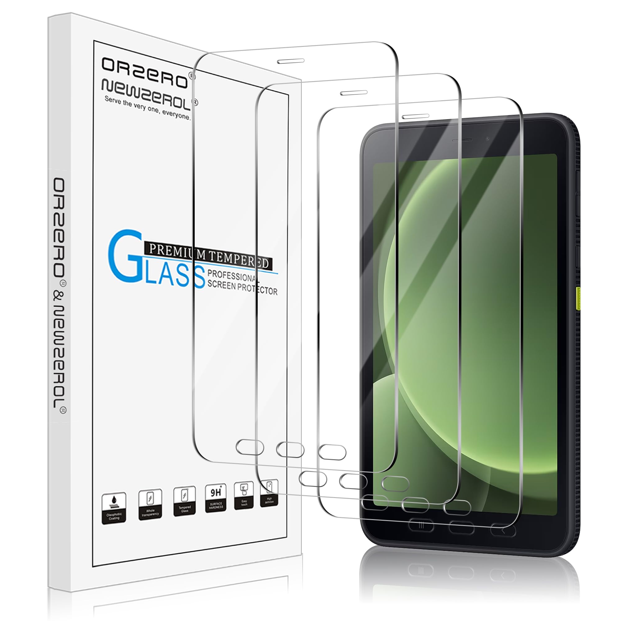 Orzero (3 Pack) Compatible for Samsung Galaxy Tab Active 5 / Active3 (8 inch) Tempered Glass Screen Protector, Protector De Pantalla 9H High Definition Anti-Scratch Bubble-Free