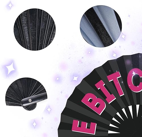 Miniatura 5 de Paquete de 2 ventiladores de mano grandes de bambú plegable para rave, ventilador chino YASSS de mano para desfile de festivales, Halloween