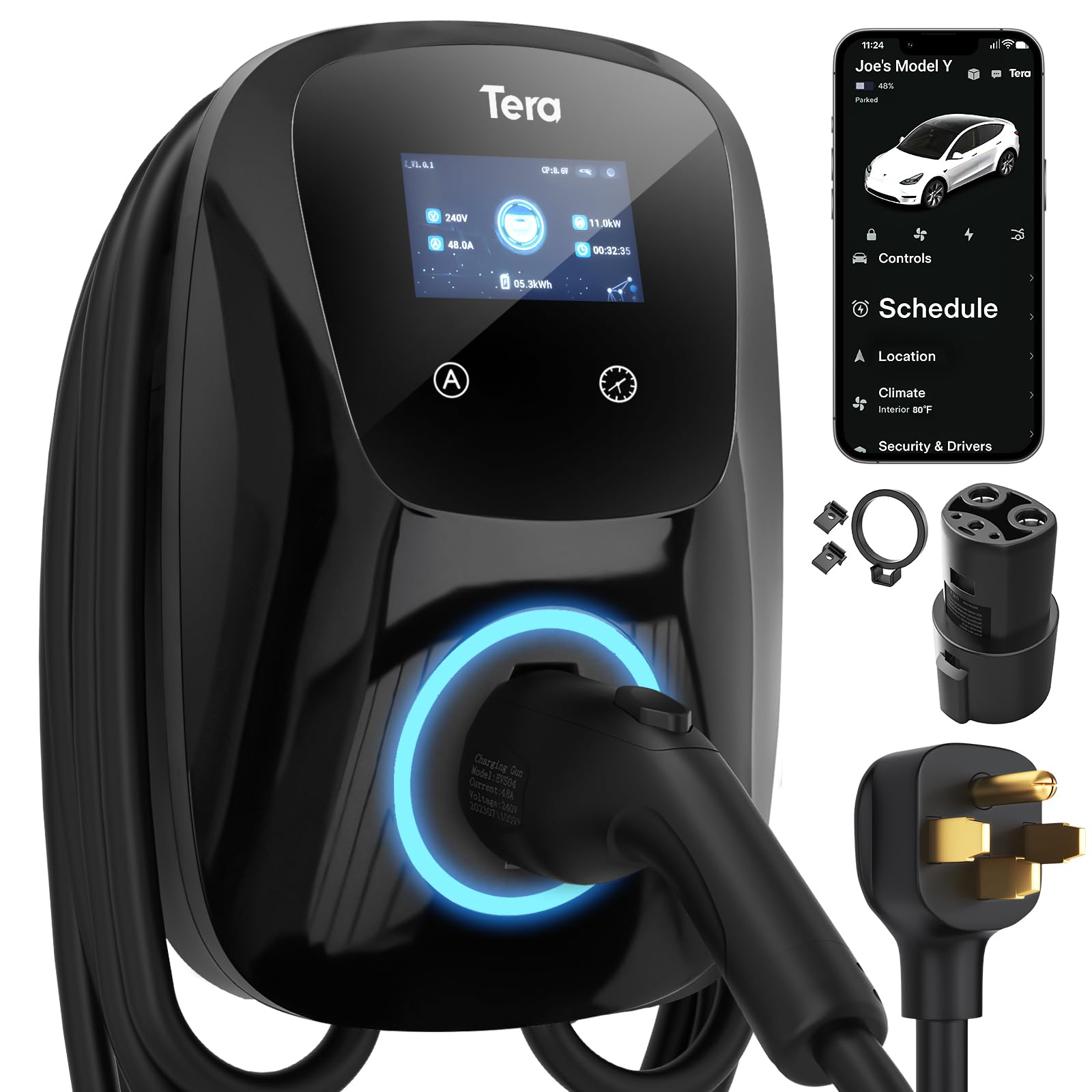 Tera EV充電器 J1772 NEMA 5-15P 3KW Amazon.com: Tera for Tesla Electric Vehicle (EV) Charger