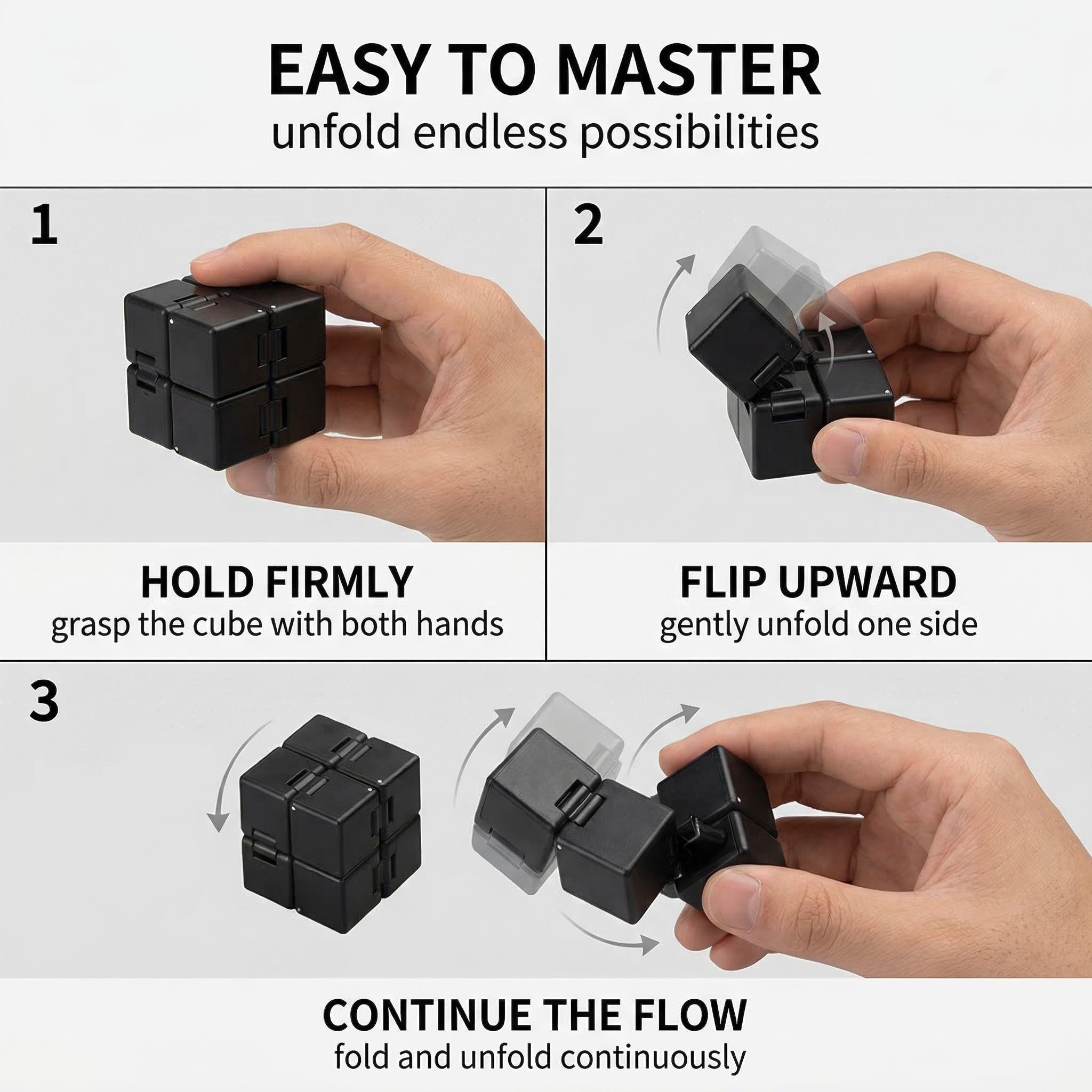 Infinity Cube Fidget Toy, Unendlicher Würfel Gadgets Technik Spielzeug, Magic Flip Würfel Dekompression Zum Stressabbau, 8X4X2Cm (Schwarz)