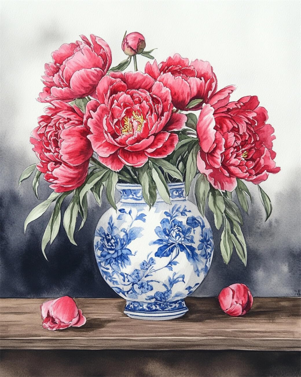 RKFLGEW 14CT Cross Stitch Kits for Beginners Peonies in A Vase Cross Stitch Kits Embroidery Starter Set for Beginners DIY Home Decoration 40x50cm