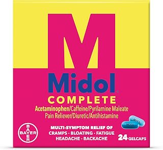 Midol Complete Gelcaps 24ct: Midol Complete Menstrual Pain Relief Gelcaps with Acetaminophen for Menstrual Symptom, PMS Relief, and Period Cramp Relief - 24 Count (Packaging May Vary)