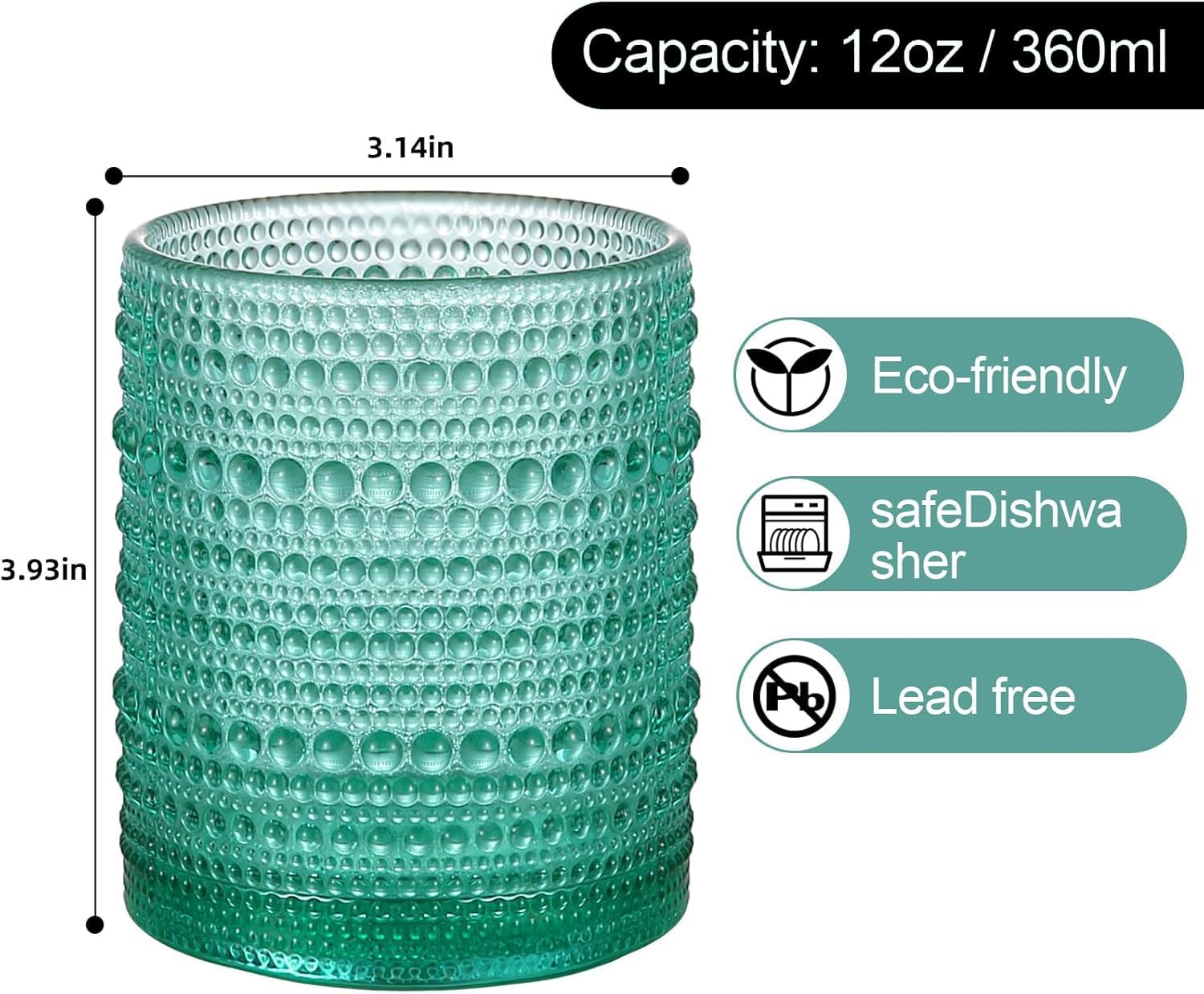 Colored Hobnail Drinking Glasses Set of 6,12oz Vintage Kitchen Glassware,Embossed Beaded Glass Cups,Water Tumbler for Cocktail,Juice and Various Mixed Drinks - Image 3