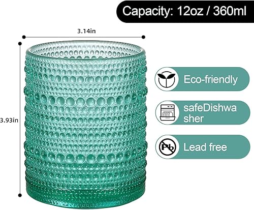 Miniatura 3 de Juego de 6 vasos de colores para beber, 12 onzas, vasos de cristal con cuentas en relieve, vaso de agua para cóctel, jugo y varias bebidas mezcladas