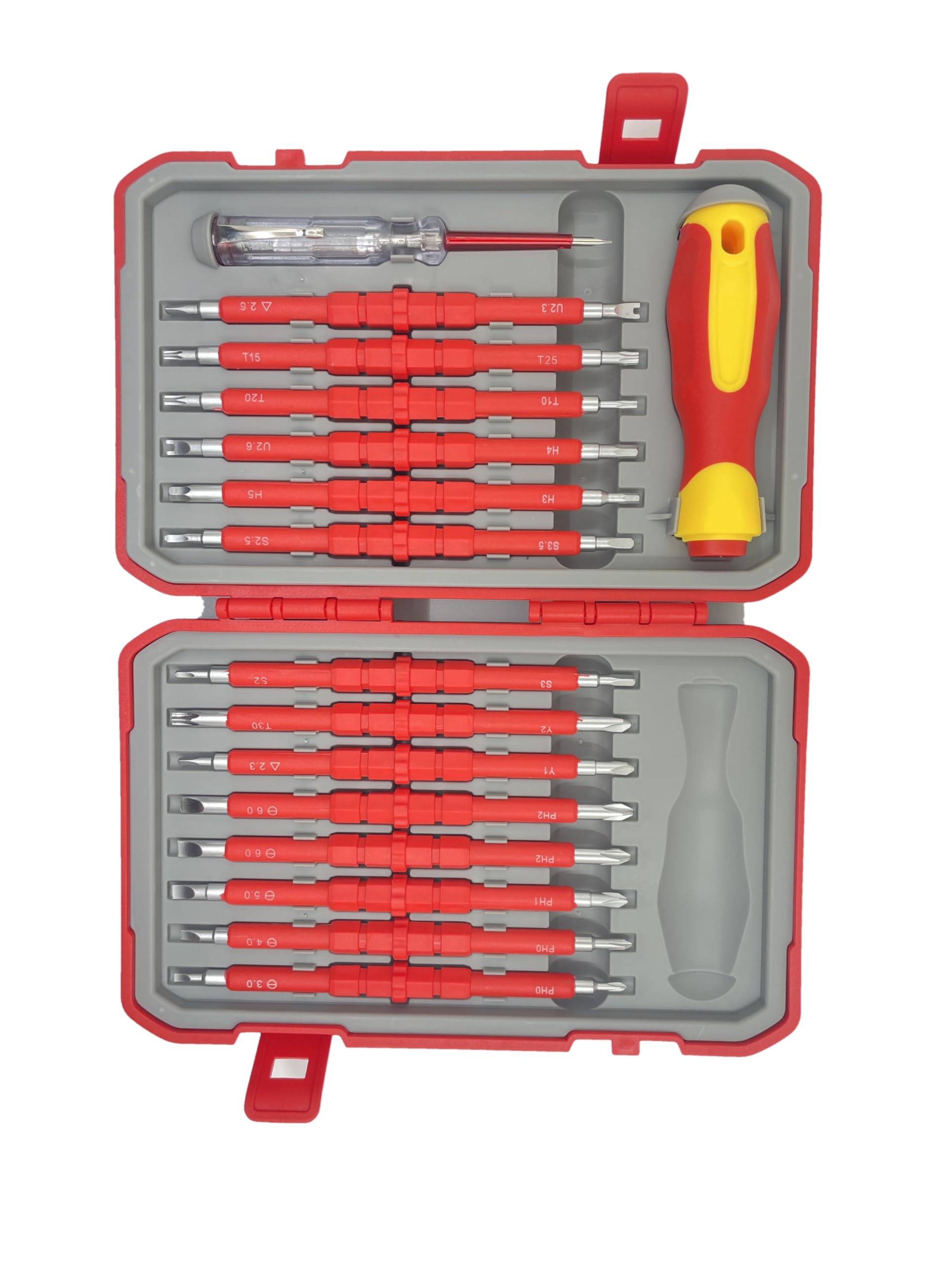 Insulated Screwdriver Set 29 Pcs, Magnetic Tips, 220V Insulated Handles, Interchangeable Phillips Flathead, CRV Steel Electrical Screwdriver Set with Case for Professional and Home Use