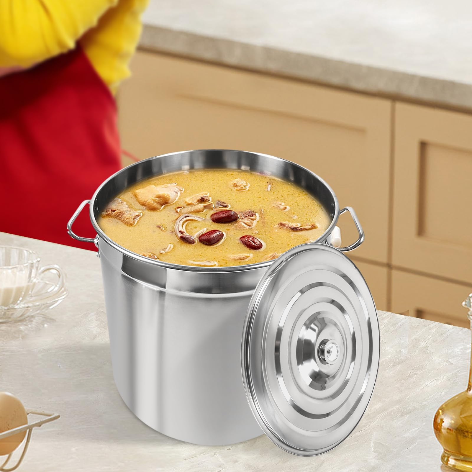 Grande marmite en acier inoxydable avec couvercle - 35 L/50 L/70 l - Pour induction, restaurant, maison, soupe, cuisson électrique à gaz, passe au lave-vaisselle - Inoxydable - Robuste (50 l)