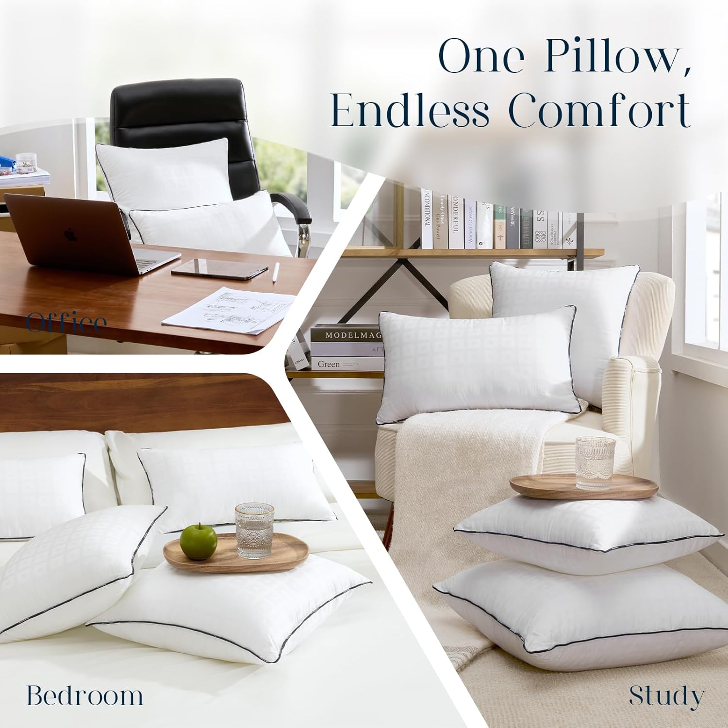 Phantoscope 20x20 Pillow Inserts - Throw Pillow Inserts with 100% Cotton Jacquard Cover - 20 Inch Bed and Couch Pillows Square Form Throw Pillows, Pack of 2