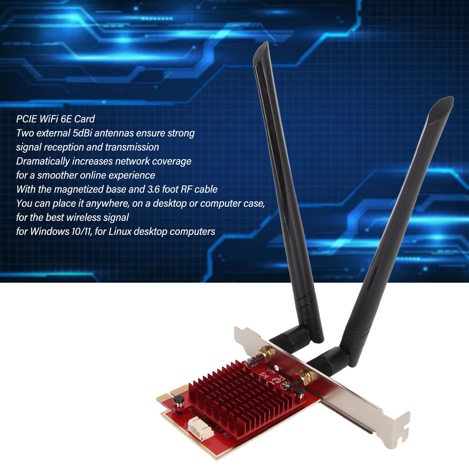 Scheda Pcie Wifi 6E, Schede di Rete Wifi Si Estendono Fino a 6Ghz (6Ghz/5Ghz/2, 4Ghz), Bluetooth 5.2, Compatibile con X4/X8/X16, Supporto per Windows 10/11X64bit e per Linux