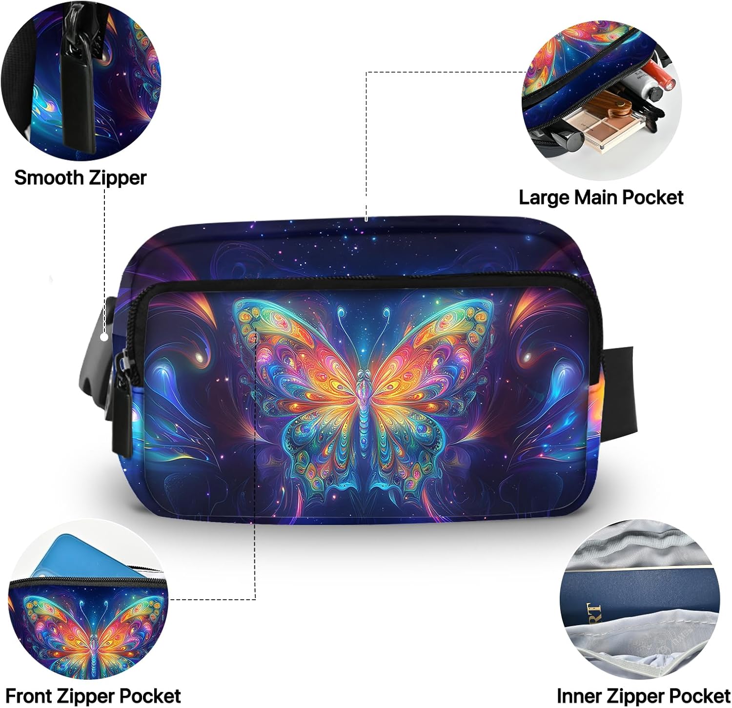 Butterfly Fanny Pack for Women Belt Bag Fashion Waist Pouch with Adjustable Strap for Sports Running Traveling Hiking Camping Cycling - Image 5