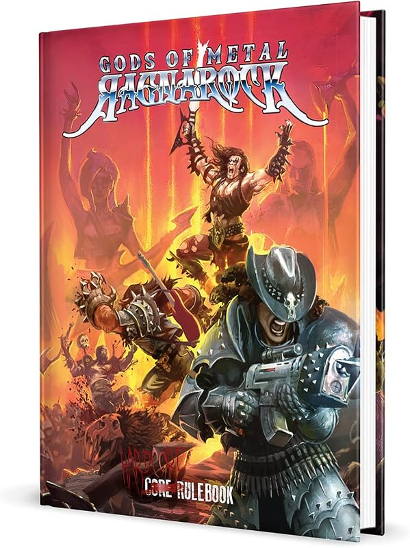 Renegade Game Studios Gods of Metal Ragnarock RPG Libro de reglas de tapa dura | Juego de mesa Heavy Metal Fantasy, exclusivo sistema de dados D4, arte a todo color, logotipo en relieve de imitación de cuero, glifos de metal de Dios