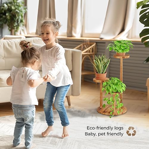 Miniatura 7 de Bamworld - Soporte para plantas de interior de 3 niveles, estante de madera para múltiples plantas, soporte alto de esquina para exteriores, soporte
