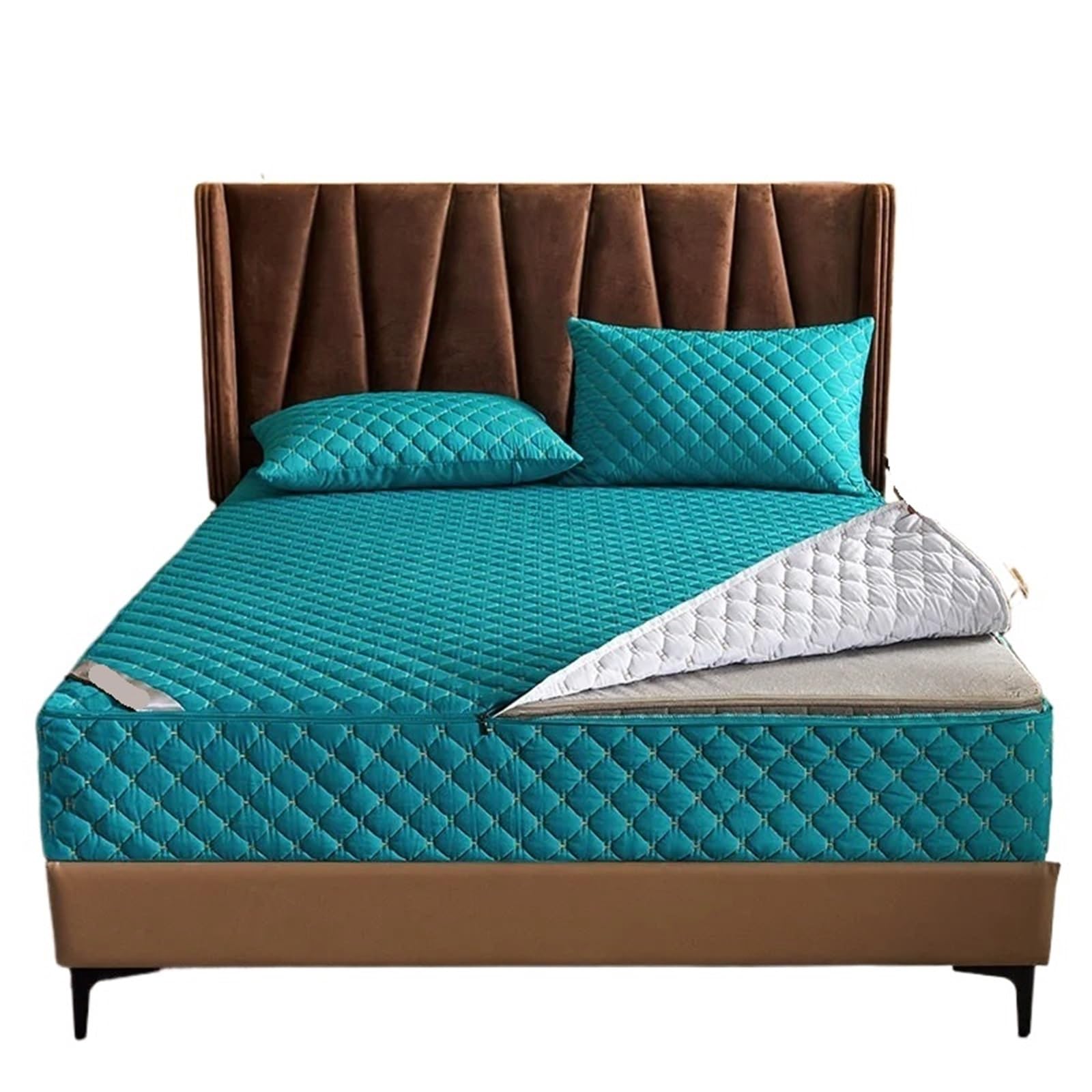 Zipped Mattress Protector Thicken Quilted Mattress Cover With Zipper Bedspread Soft King Queen Tatami Bed Fitted Shee(Color4,Pillowcases48x74cmx2)