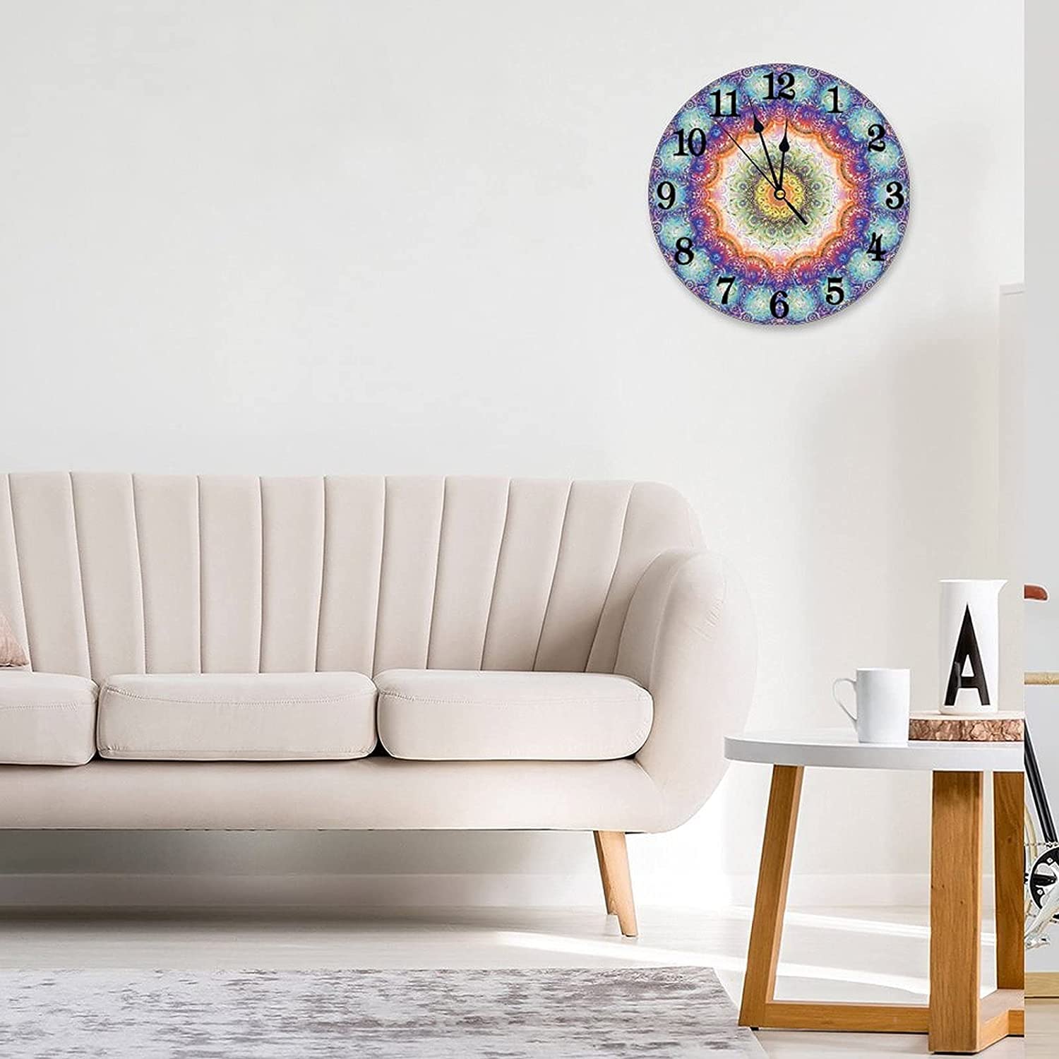 Abucaky Mandala Wall Clock Battery Operated Silent Round Clock Peacock Feathers Wall Decor for Home Office School, 12 Inch