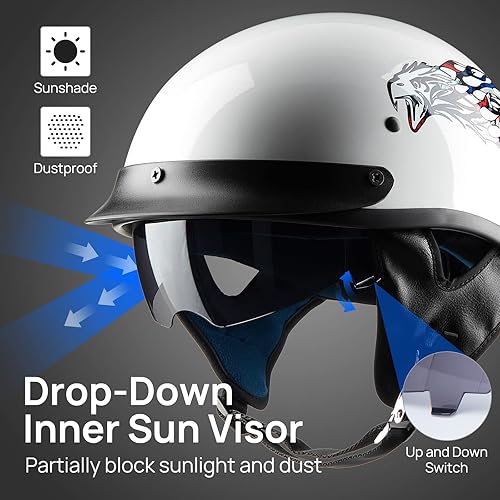 Miniatura 3 de ILM Medio casco de motocicleta de cara abierta para ciclomotor, crucero, scooter con visera solar, modelo aprobado por DOT - 210V (águila, grande)