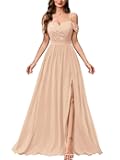 Miusol Women's Off Shoulder Elegant Sequined Split Spaghetti Straps Wedding Maxi Dress