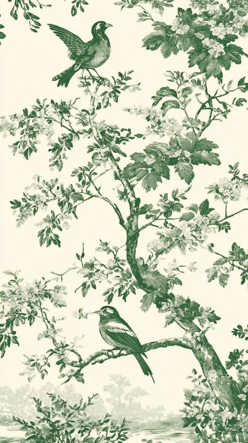 Cerise 100 Green Toile Paper Napkins Spring Floral Bird Guest Bathroom Hand Towels for Decoupage