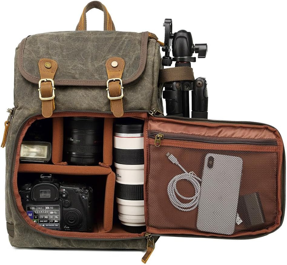 – DSLR Camera Backpack Canvas Large Capacity Open Front Waterproof Shockproof DSLR Camera Travel Bag Travel Bag