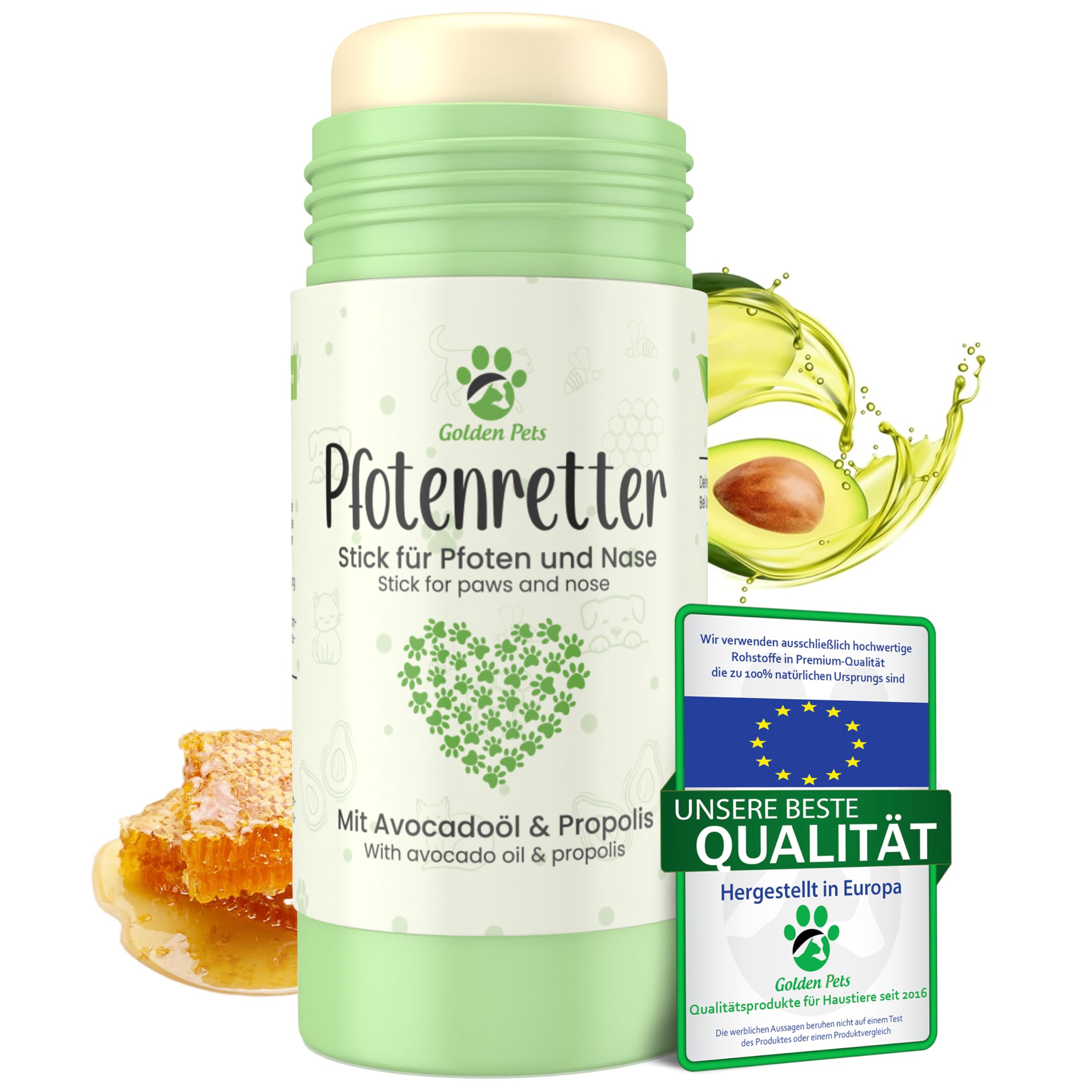 NEU! Pfotenbalsam, Nasenbalsam Hund & Katze als Stick, Ganzjähriger Pfotenschutz 100% natürlich - Pfotensalbe, Pfotenpflegen, Propolis & Avocadoöl, Golden Pets
