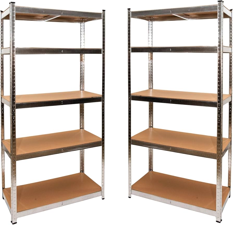 Set Of 2 Garage Shelving 90cm Wide & 180cm High Heavy Duty 5 Tier Multipurpose Metal Racking Unit / Warehouse Shelving Storage - Groceries - View #10