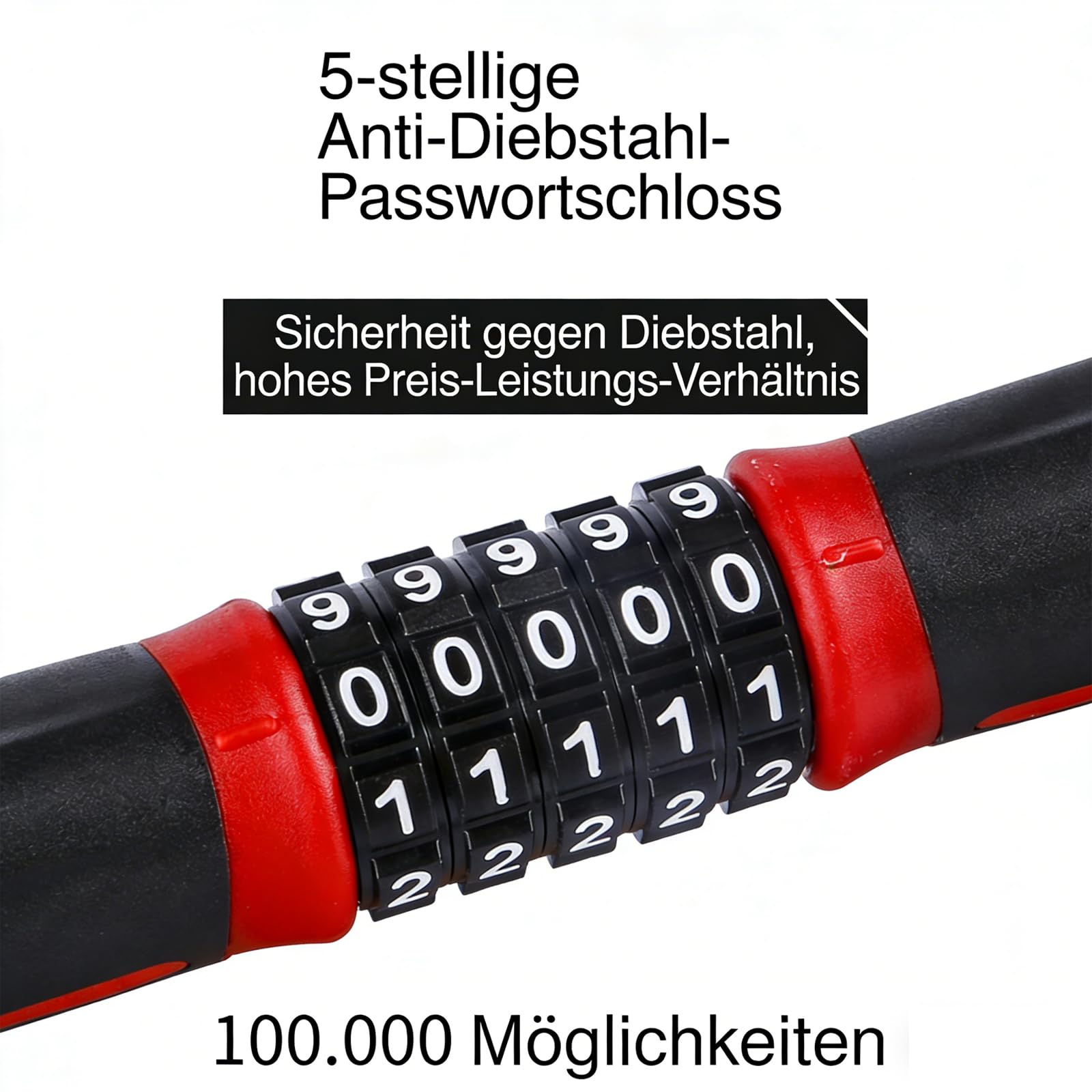 Fahrradschloss,Hoher Sicherheitsstufe Fahrradschloss Zahlenschloss, 5-stelliges Passwort Zahlenschloss Fahrrad,Geeignet für Fahrräder, Motorräder, Torzäune