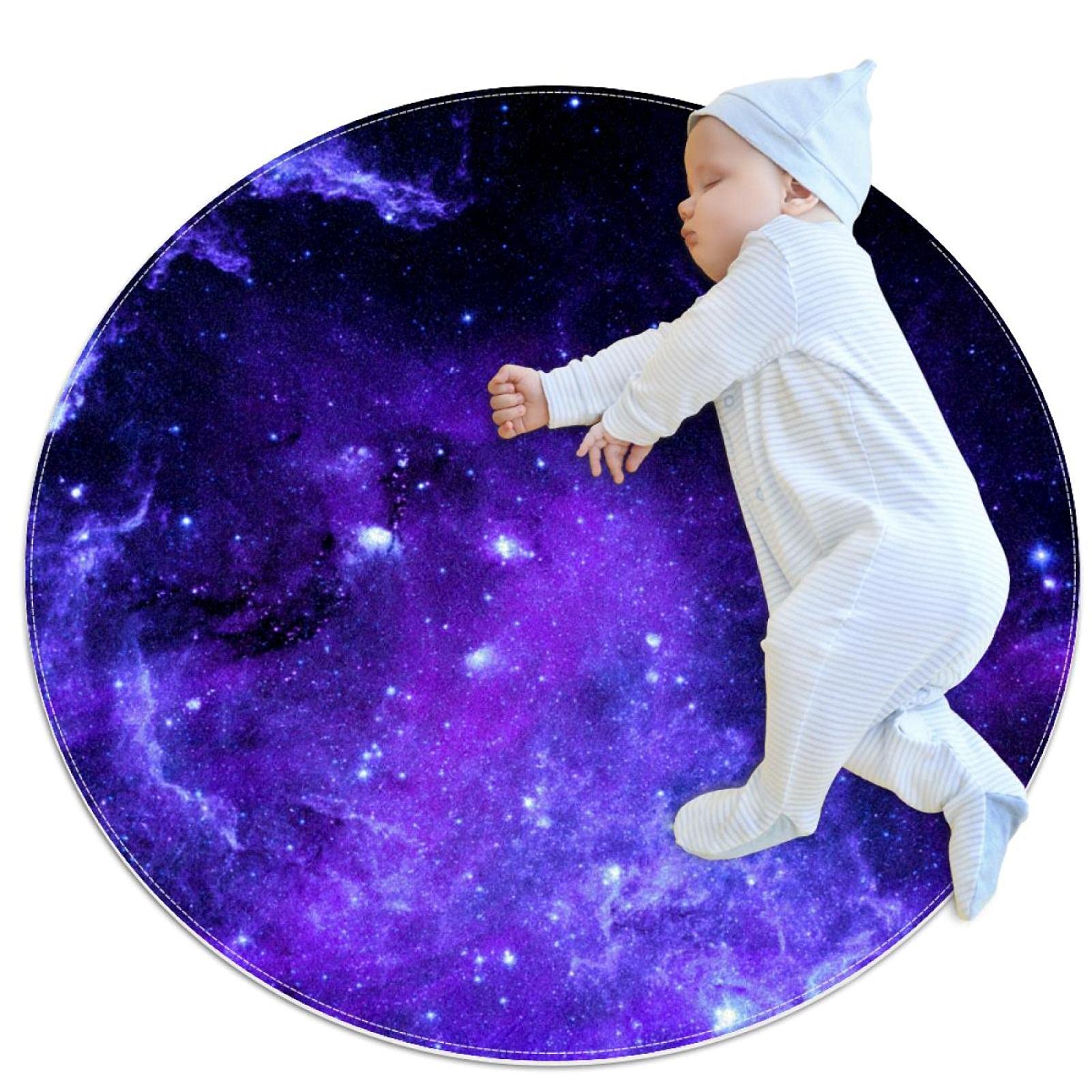 Tapis de jeu espace galaxie univers rond motif animaux multicolore 80cm