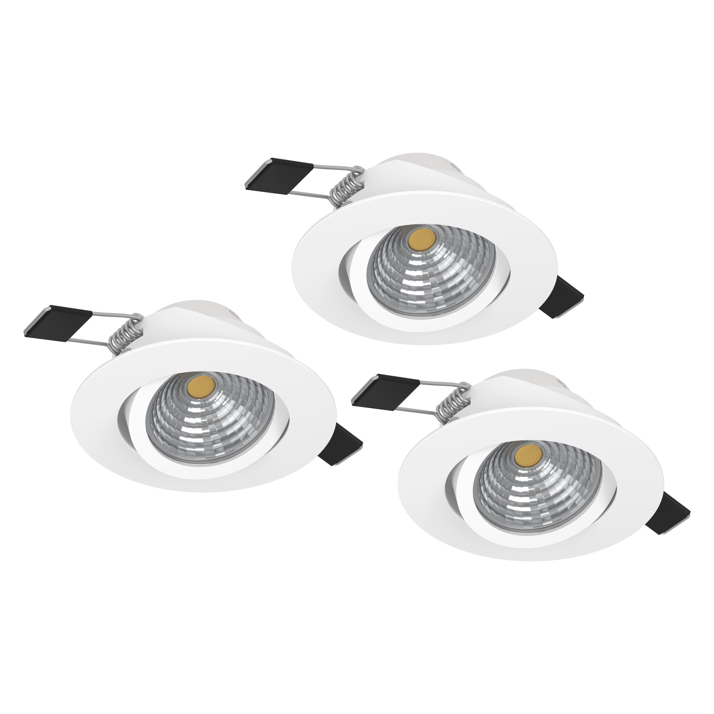 Eglo White Set Of 3 Led Recessed Spotlights Saliceto, Dimmable Flat Round Ceiling Lights, Aluminium Warm Ø 8.8 Cm