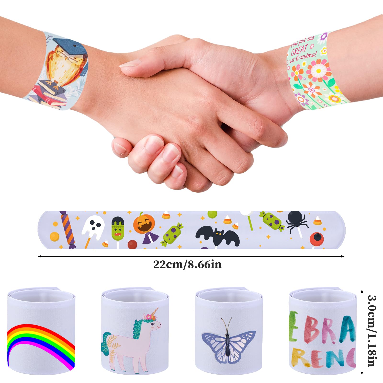 Lot De 24 Bracelets Slap Blancs Vierges - DIY à Colorier - 22 X 3 Cm - PVC Et Acier - Création Personnalisée - Cadeau Anniversaire, Halloween, Noël