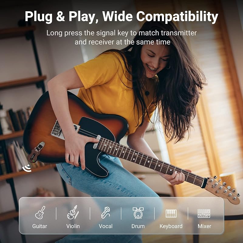 LEKATO 5.8 GHz Vezeték Nélküli Gitár Rendszer - Újratölthető Digitális Adó-Vevő Szett Elektromos Gitárhoz és Basszusgitárhoz