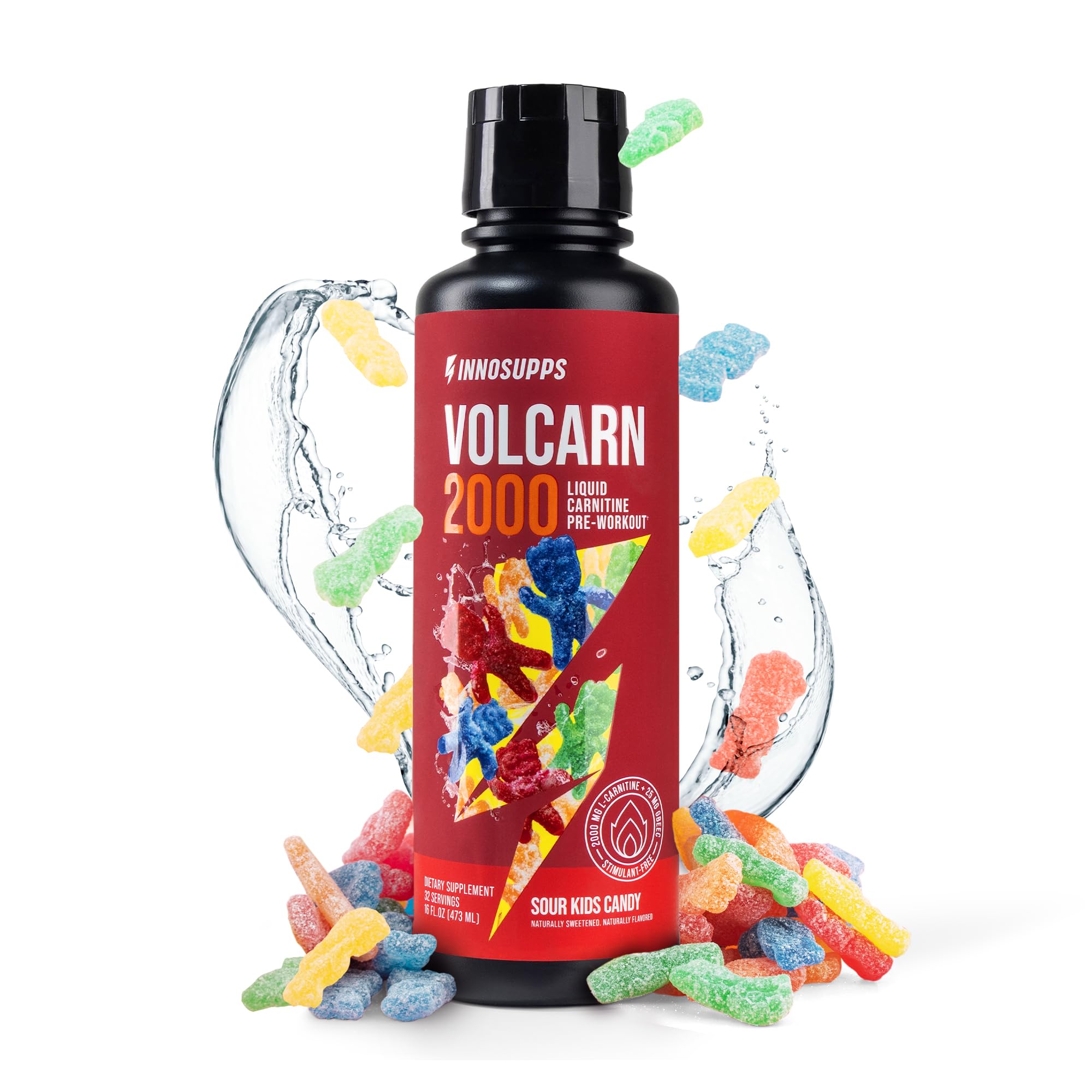 InnoSupps Volcarn 2000 - Advanced Fat Burning Liquid | L-Carnitine, GBEEC, Boost Energy, ATP Enhancer | Caffeine Free, No Artificial Sweeteners | 32 Servings (Sour Kids Candy)