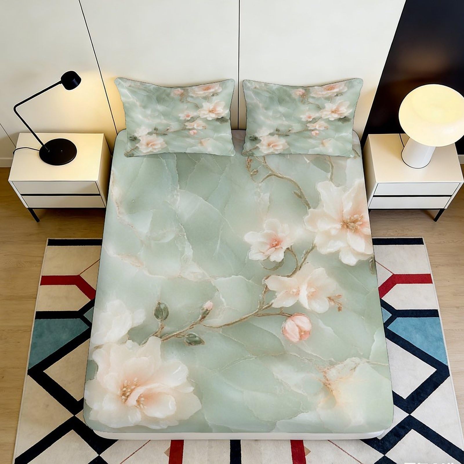 3D Printed Watercolor Magnolia Fitted Sheet Microfiber Soft Floral Mattress Cover for Bedroom Home Decor 90x200x25cm