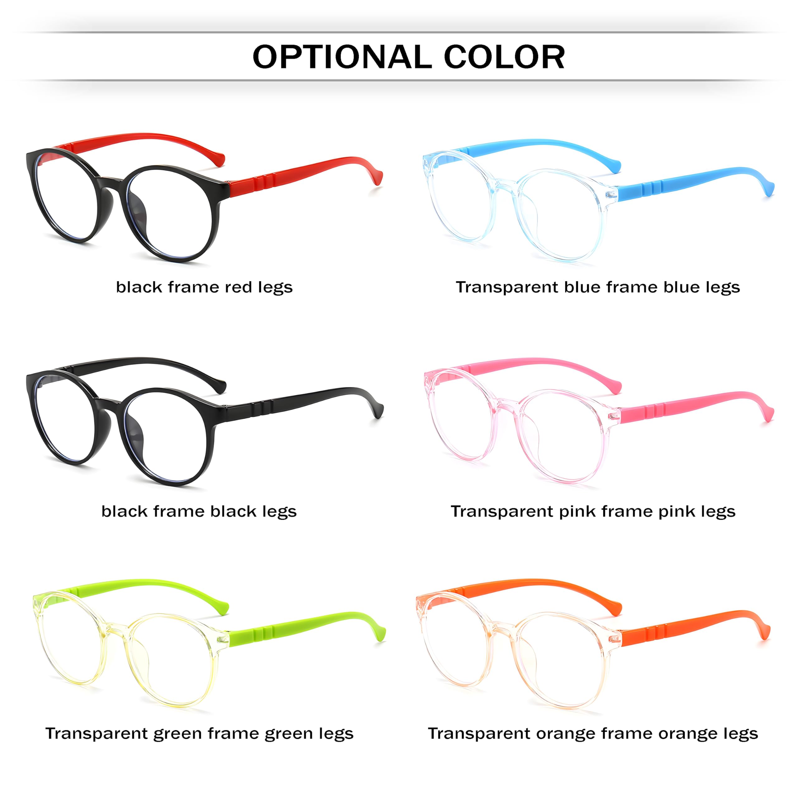 SYGA Children's Anti-Blue Light Glasses Lightweight Round Flat Glasses Frames For 4-12 Years old Kids (Transparent pink frame pink legs) - Image 7 thumbnail