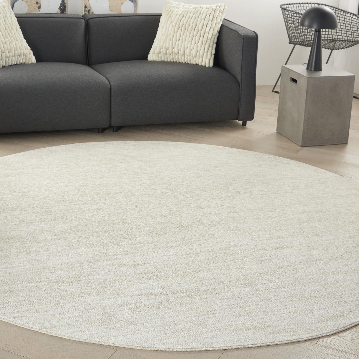 Nourison Essentials Indoor/Outdoor Ivory Beige 8' x round Area Rug, Easy -Cleaning, Non Shedding, Bed Room, Living Room, Dining Room, Backyard, Deck, Patio (8 Round)