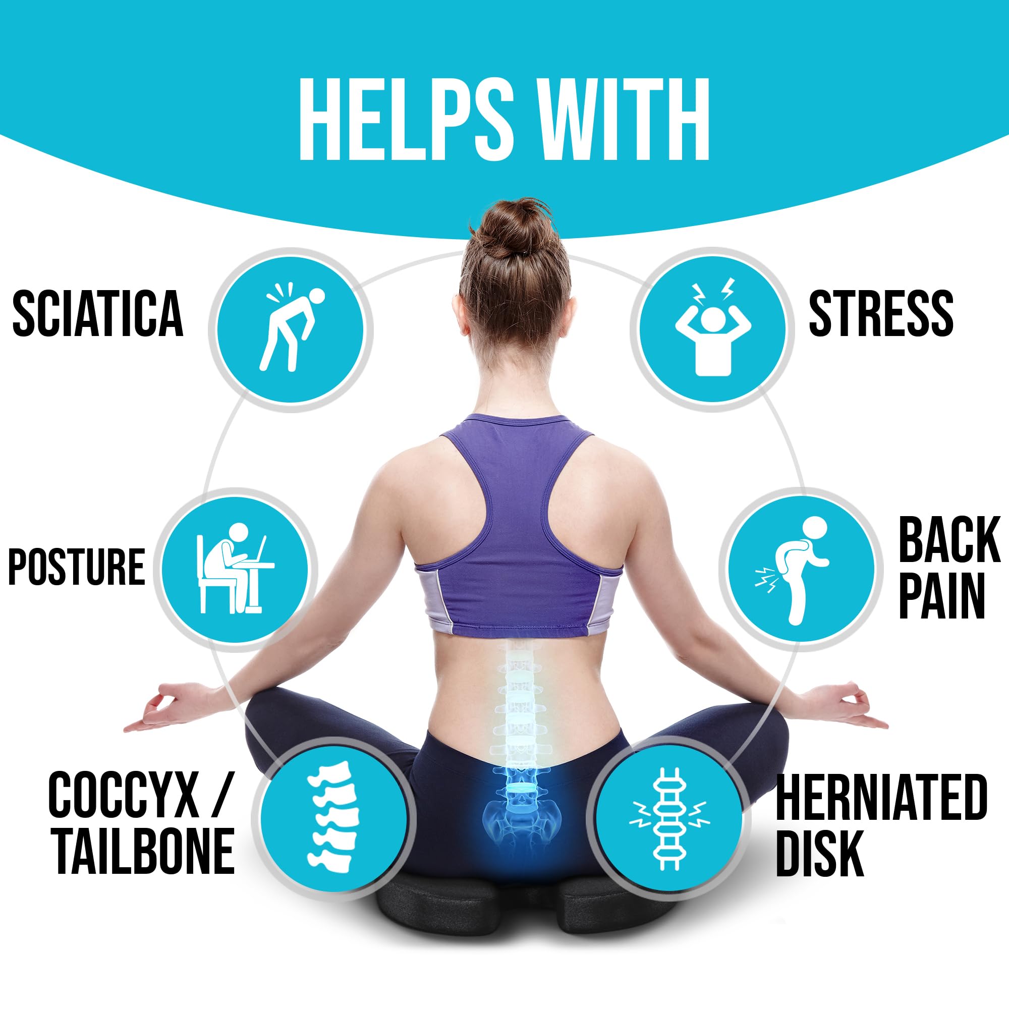 FORTEM Cuscino per Sedia, Cuscino Sedia Ufficio, Cuscino Lombare, Cuscino Sedile Auto, Cuscino Memory Foam Schiena, Cuscino Lombare Auto Lavabile (Nero)