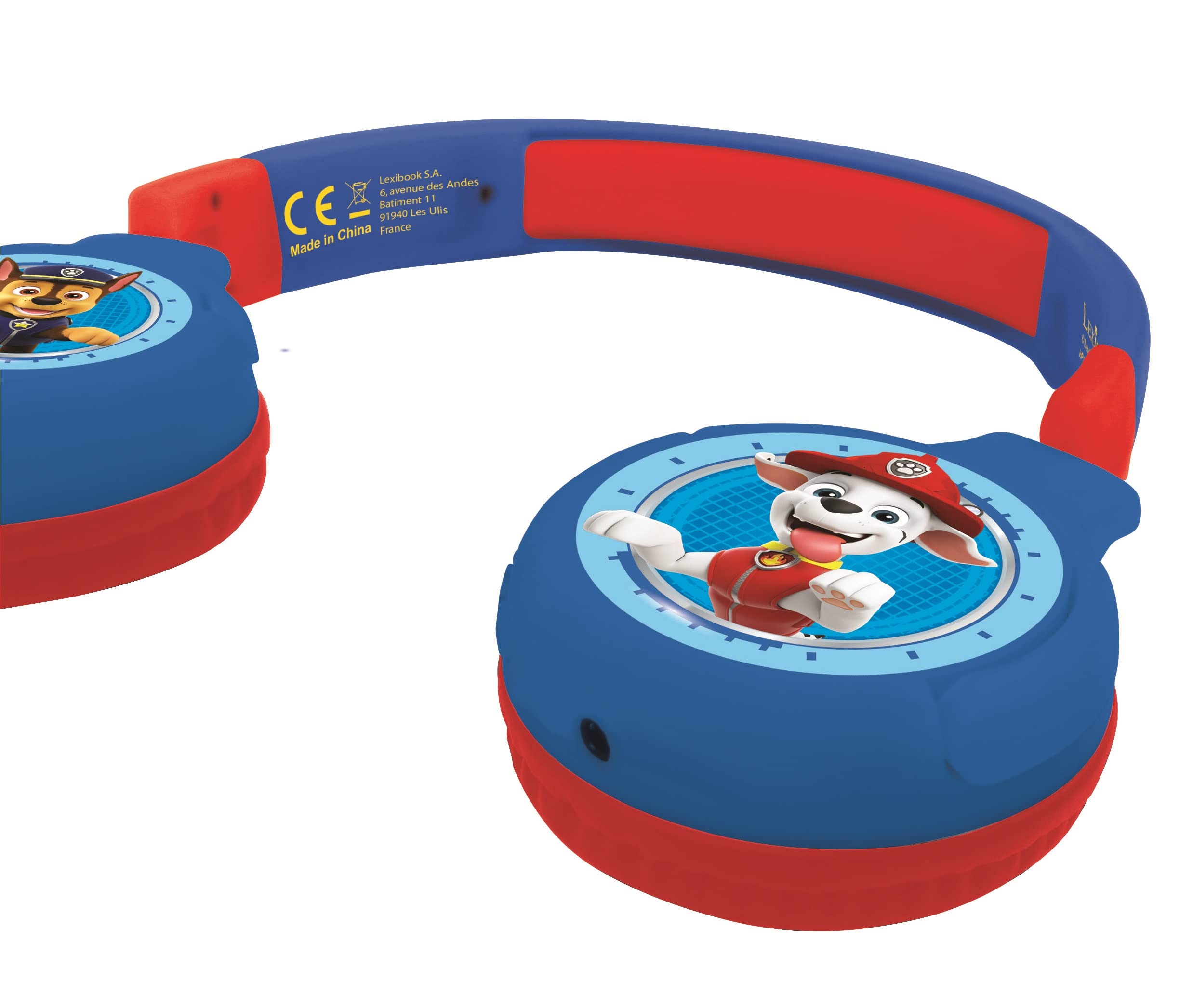 Lexibook - Paw Patrol - 2-in-1 Bluetooth and Wired Kids Headphones - Stereo, Wireless, Wired, Noise Reduction, Foldable, Adjustable, Boy/Girl, Red/Blue, HPBT010PA