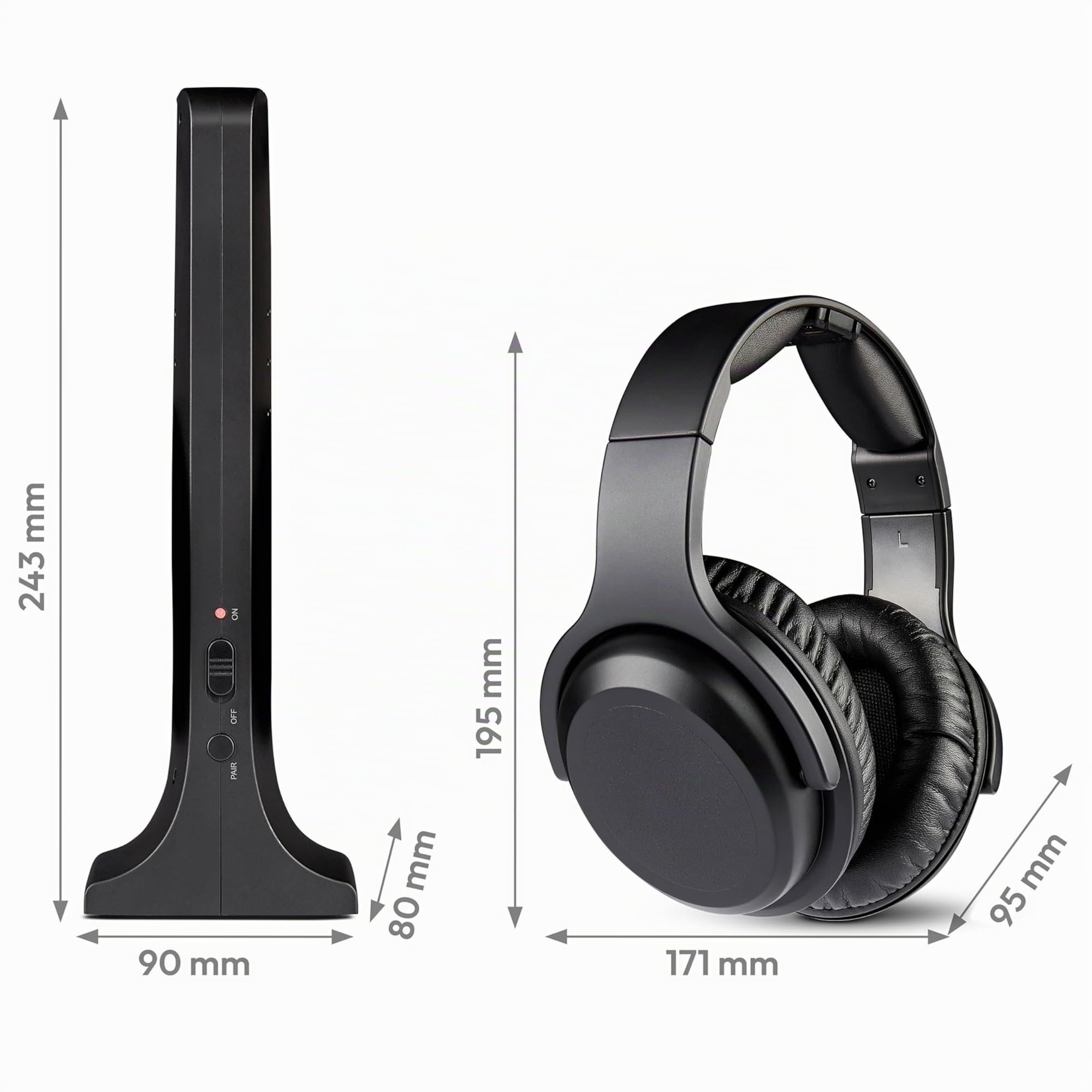 MEDION Casque sans Fil HS-1 (pour TV, portée Jusqu’à 15 m, avec Station de Charge, Over Ear, Grand Confort, USB-C, MD40006)